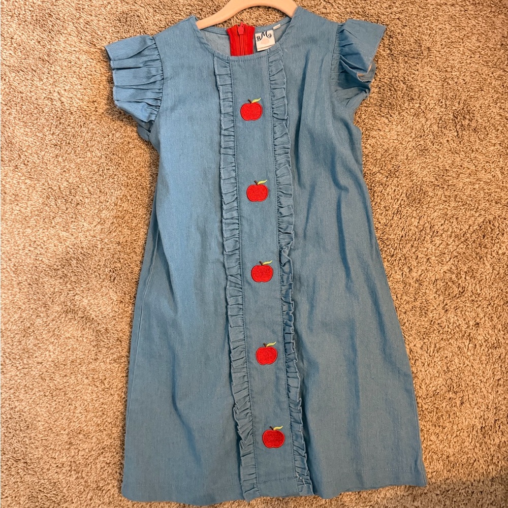 Charming Blue Kids Dress with Apple Embellishments